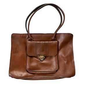 Vintage Brown Leather Briefcase Professional Career Portfolio Shoulder Bag